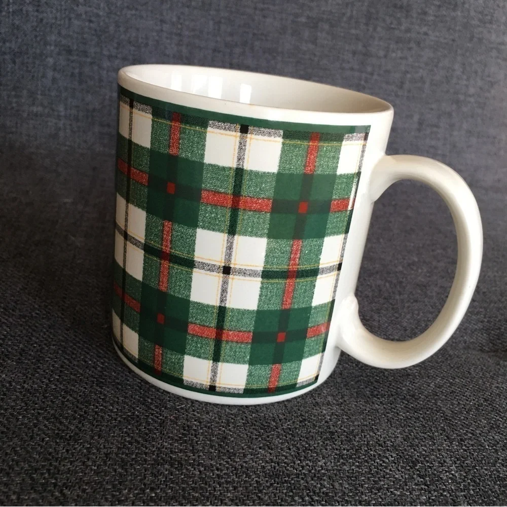 Colorful Green Plaid Holiday Mug, 12 oz